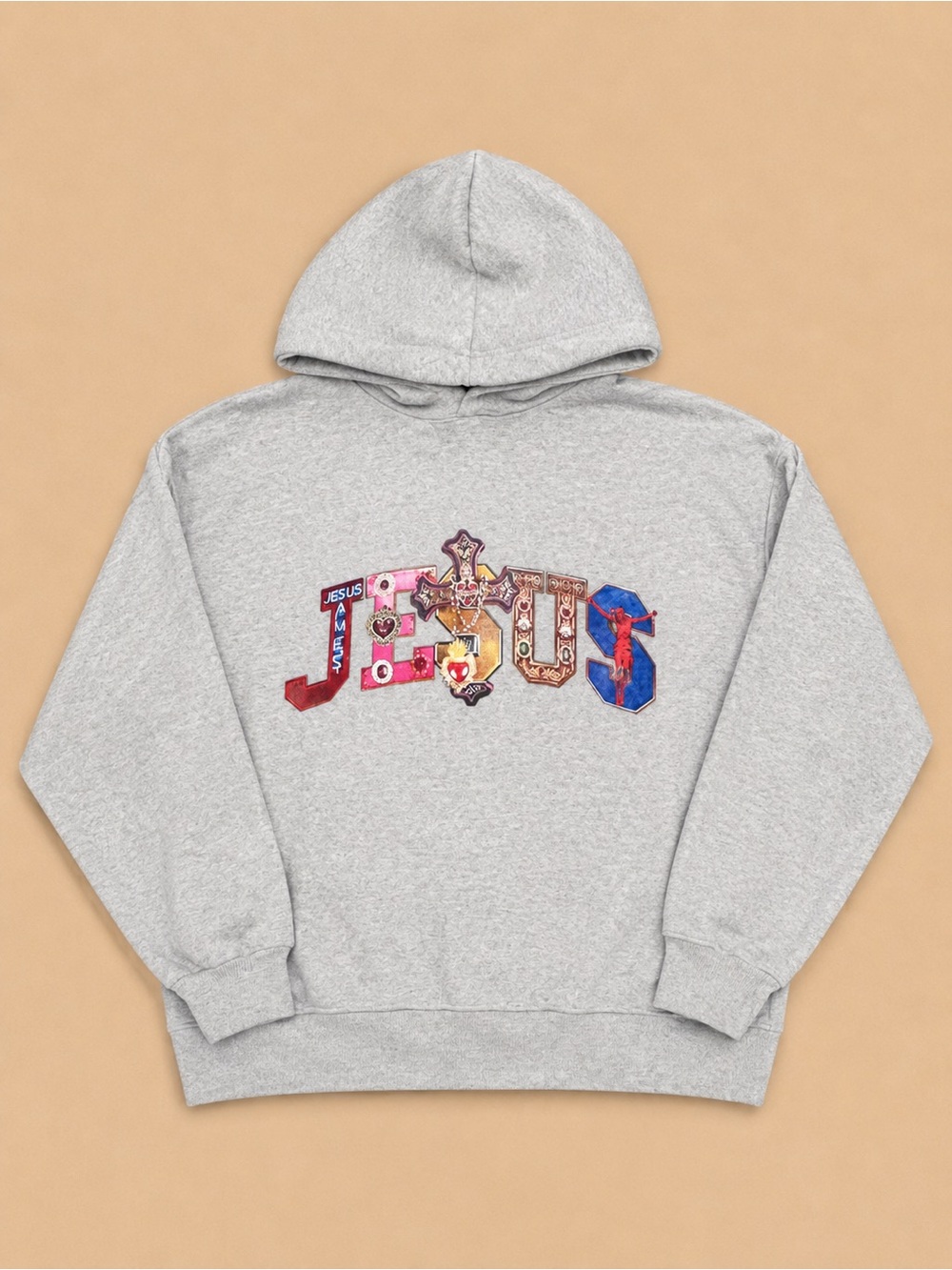 Unbranded Unisex Light Gray Graphic Hoodie - 'Jesus' Design